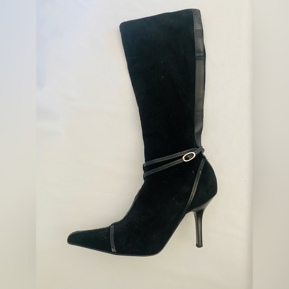 Donald J Pliner Collection Black Suede Boots with Delicate Buckle, Size 6